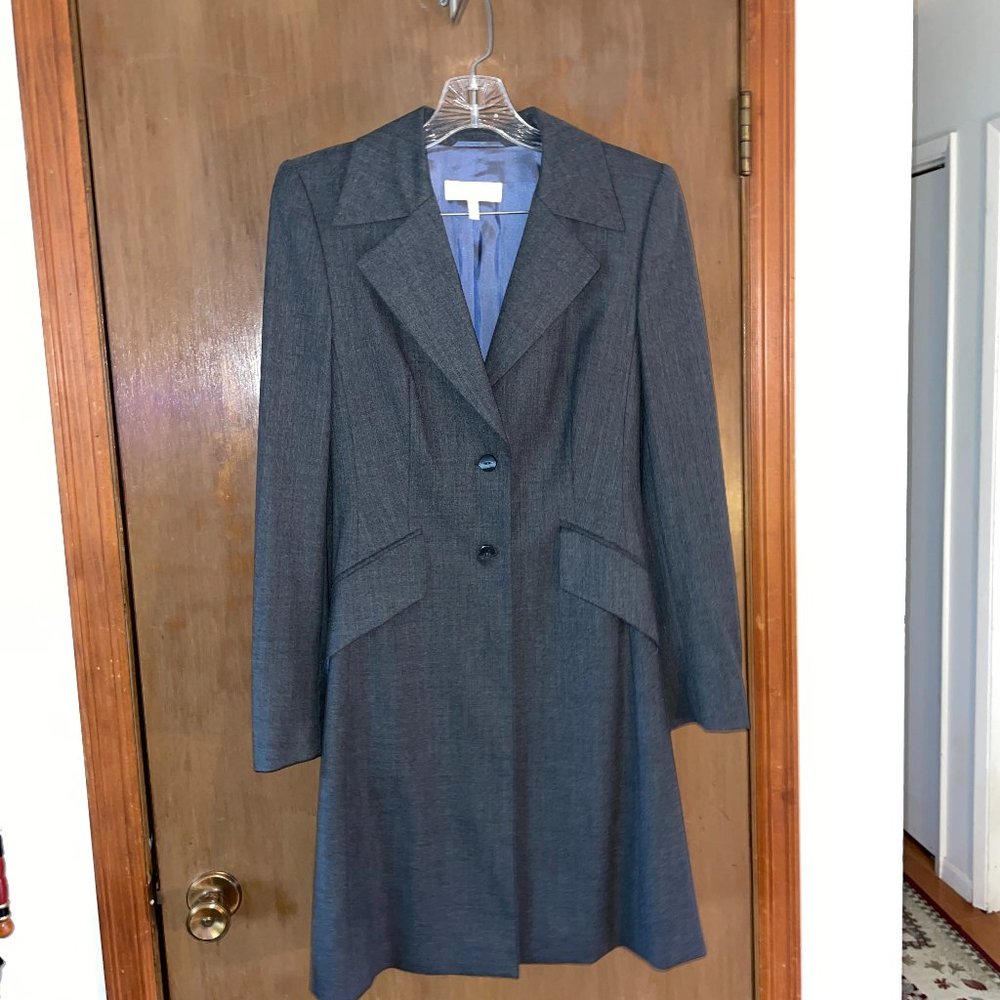 Escada Gray Wool Pant Suit Knee Length Jacket - Women's Sz 36 (M)